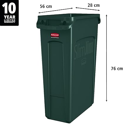 Green Polyethylene Slim Jim Vented Trash Can with Venting Channel - 23 ...