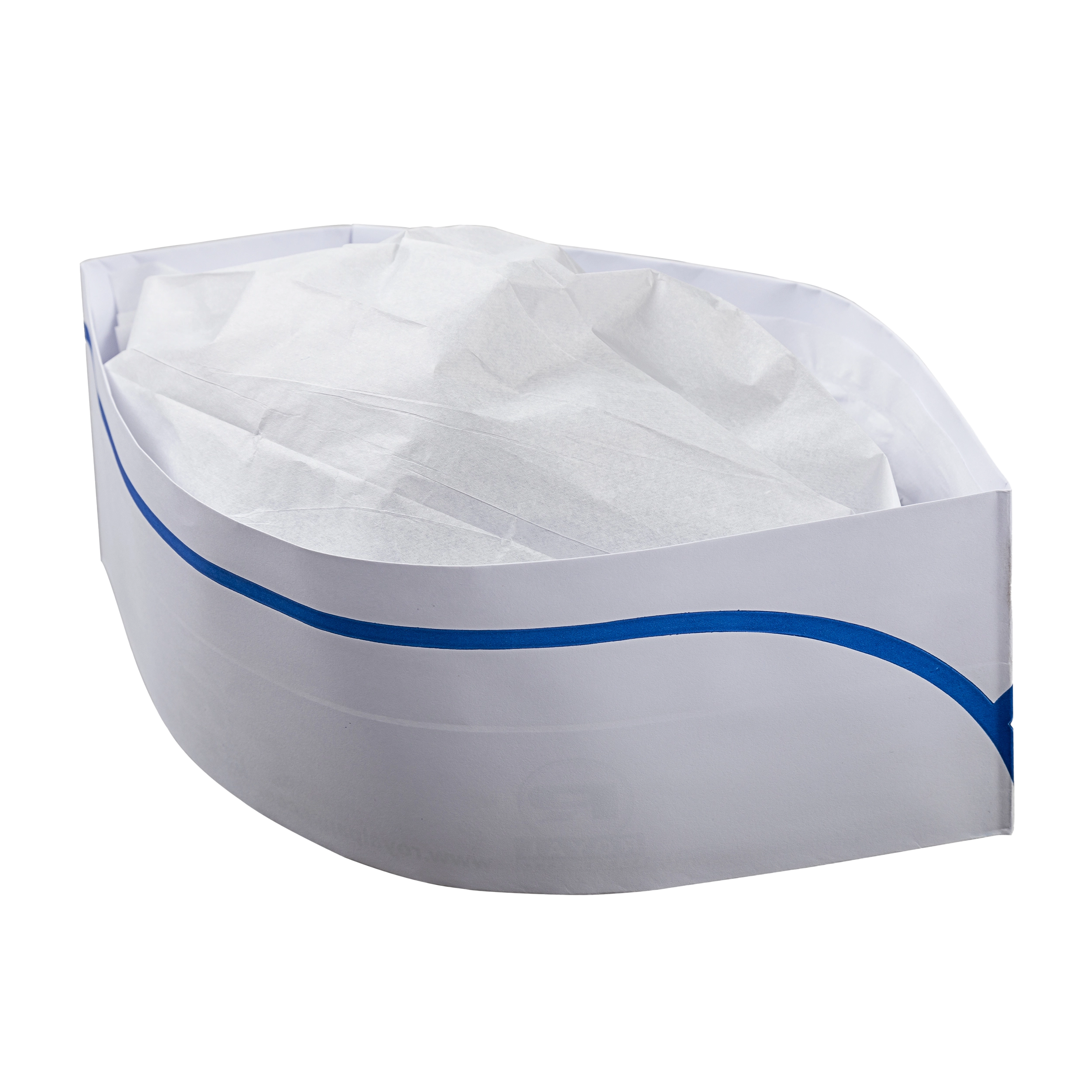 White / Blue Strip Paper Forage Cap - 100 per Box By AmerCare Royal ACR
